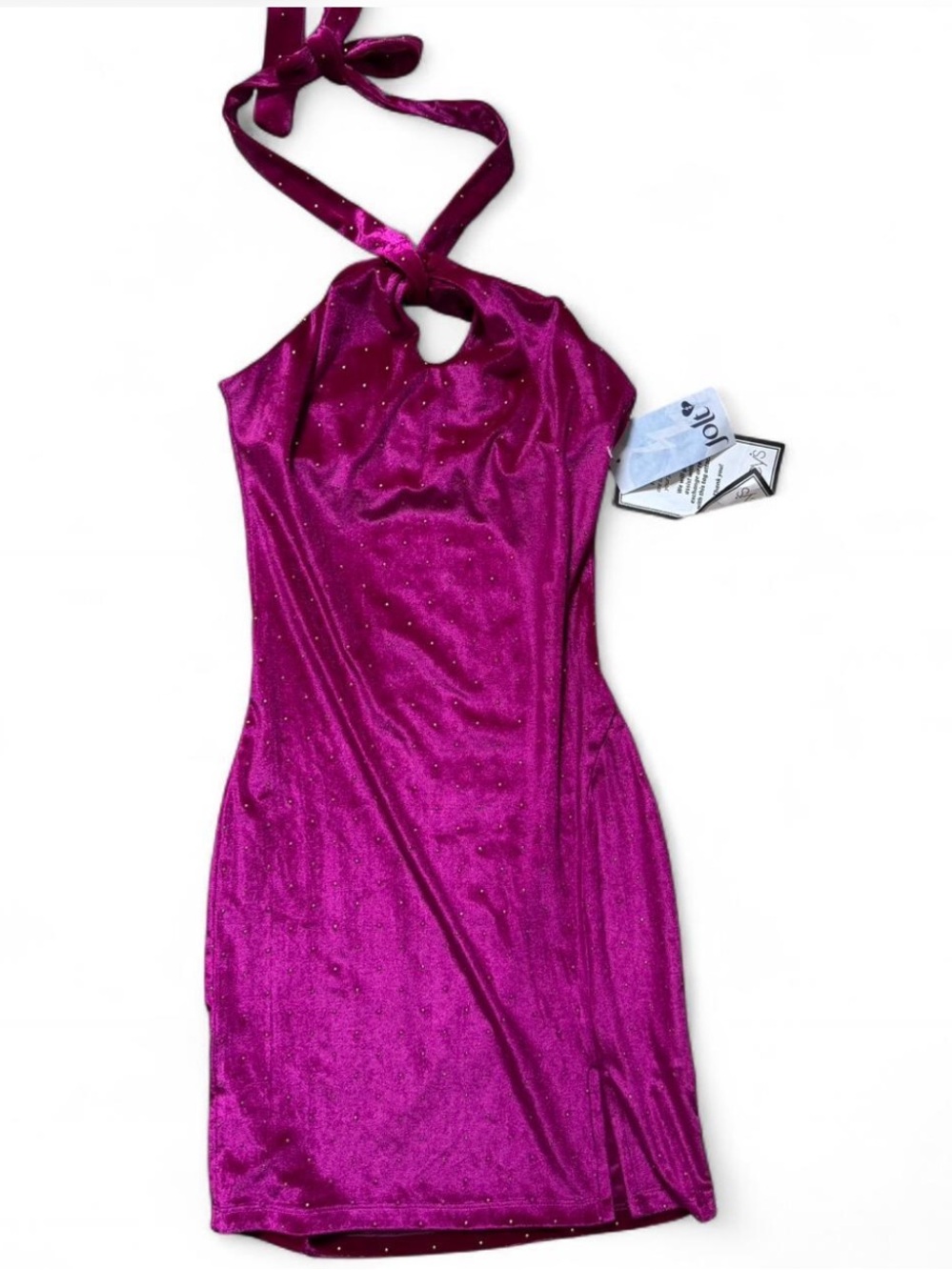 Hot pink halter tie mini dress with gold detail NWT
